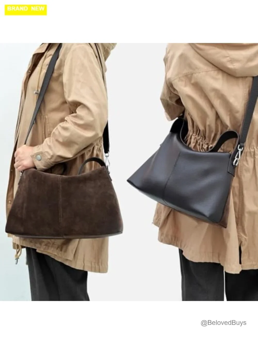 Suede Leather Crossbody Bag with Adjustable Wide Strap Tote Handbag